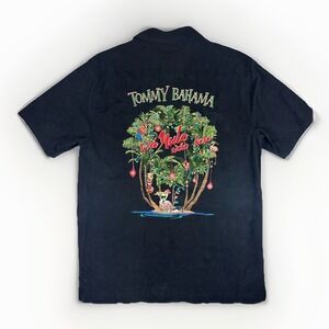 Tommy Bahama Silk Shirt Mens S Wish Yule Were Here Christmas Embroidered Black